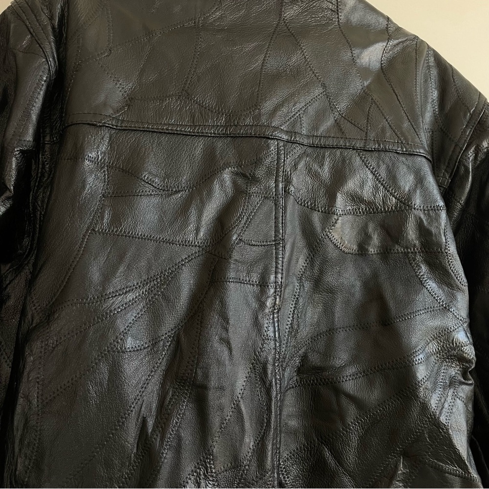 Black Genuine Leather Patchwork Jacket / Trench C… - image 7